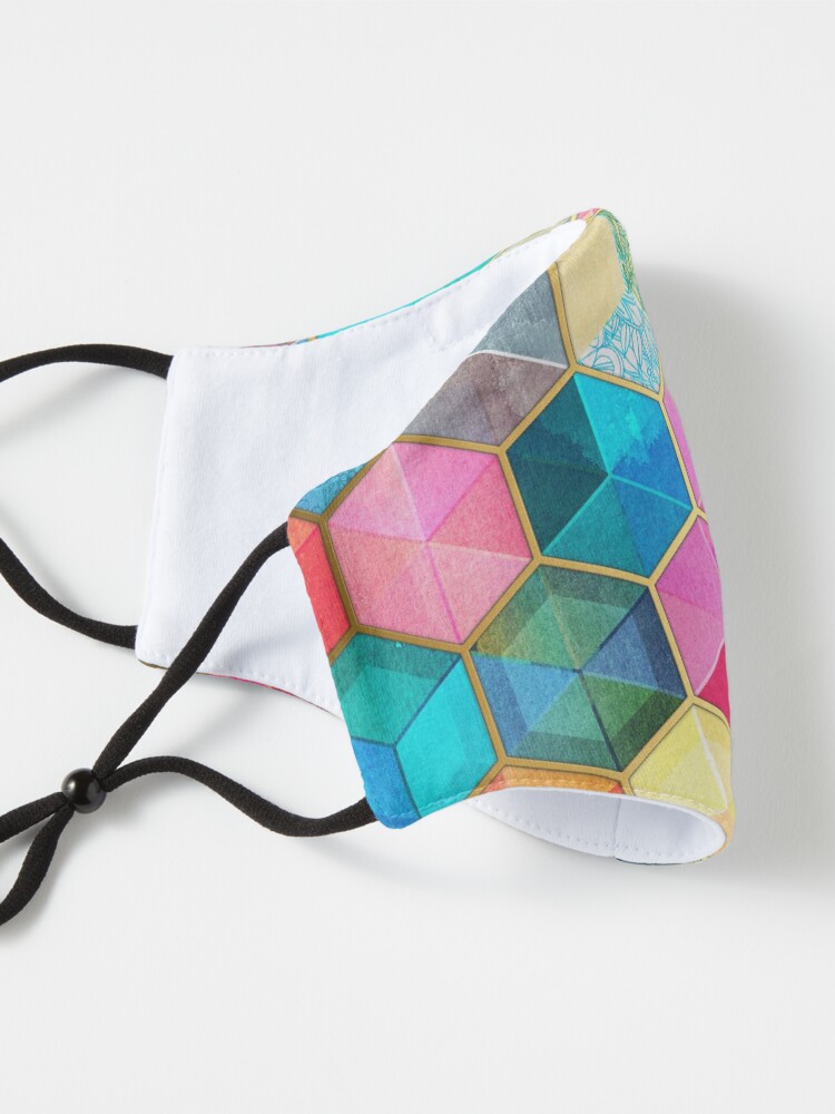 Alternate view of Crystal Bohemian Honeycomb Cubes - colorful hexagon pattern Mask