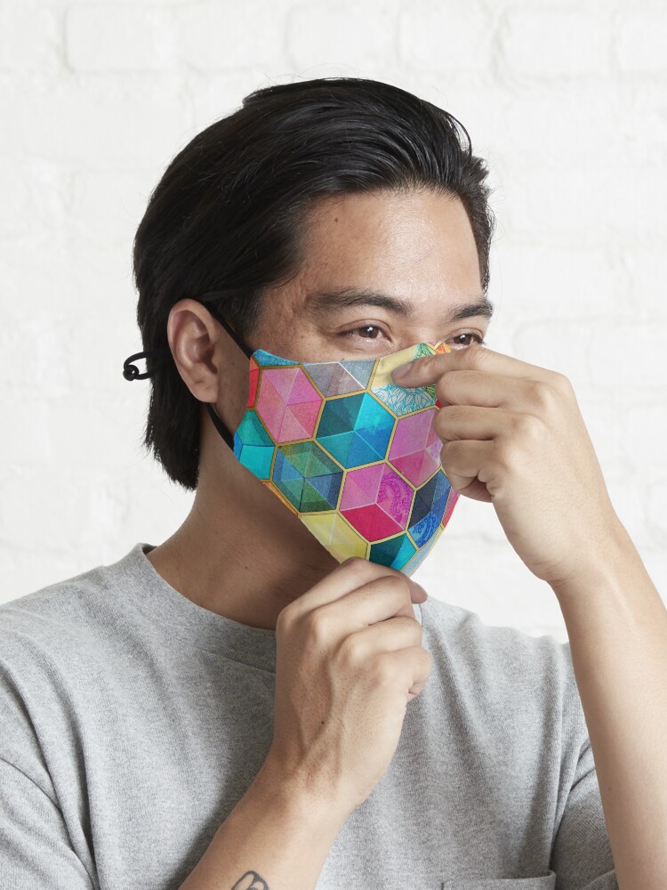 Alternate view of Crystal Bohemian Honeycomb Cubes - colorful hexagon pattern Mask