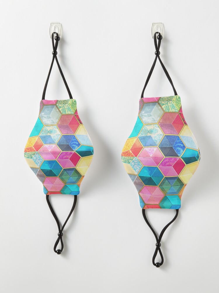 Alternate view of Crystal Bohemian Honeycomb Cubes - colorful hexagon pattern Mask