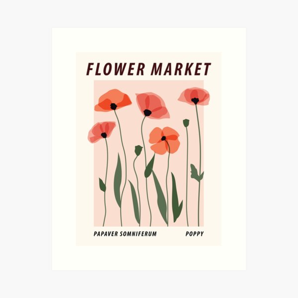 Artikel-Vorschau von Blumenmarktdruck, Ausstellungsdruck, Mohn, Posterästhetik, Blumenkunst, botanischer Druck, Cottagecore, designt und verkauft von KristinityArt.