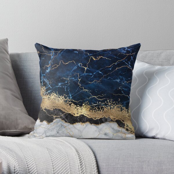 Abstract Blue, Black and Gold Throw Pillow