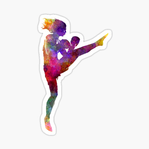 woman boxer boxing kickboxing silhouette isolated 01 Sticker