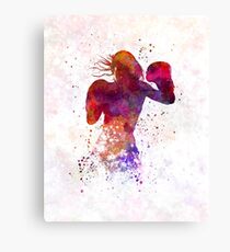 woman boxer boxing kickboxing silhouette isolated 02 Canvas Print