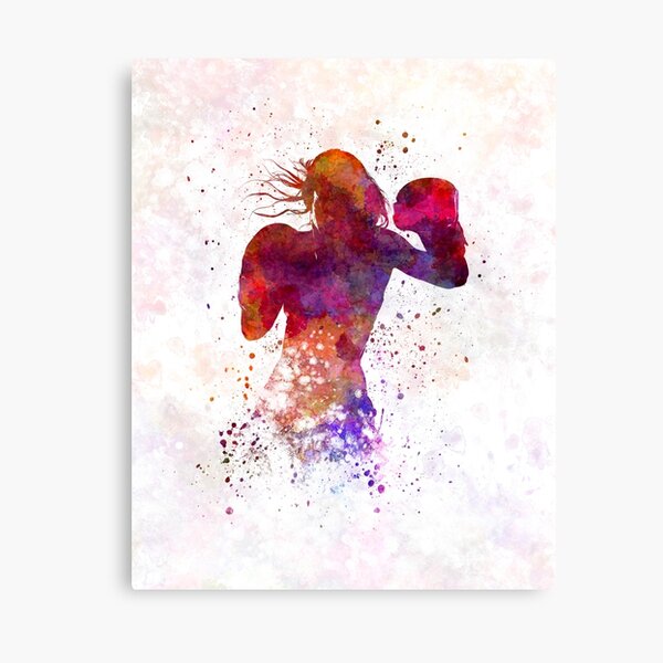 woman boxer boxing kickboxing silhouette isolated 02 Canvas Print