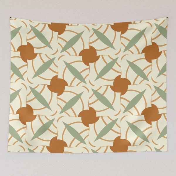 Artikelvorschau, Abstract Retro Vintage Design with Swirls, Stripes and Circles in Brown, Sage Green, Burnt Orange, and Ivory entworfen und verkauft von cozycaroline.