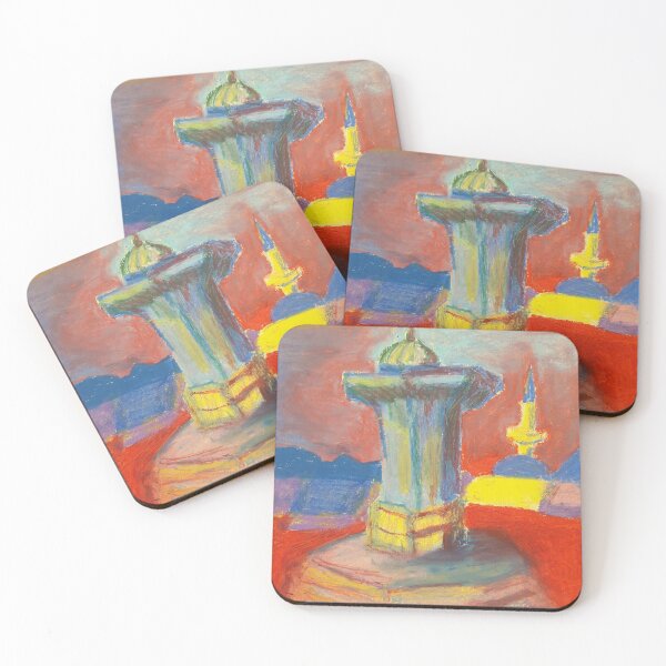 Item preview, Kandinsky inspired oil pastel of Sebilj Fountain Bascarsija Sarajevo Bosnia    designed and sold by WorldOfWendyArt.