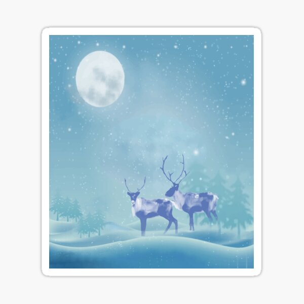Snowy Winter Scene Reindeer Animal Sticker