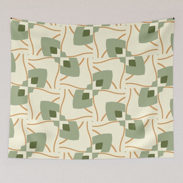 Artikelvorschau, Abstract Retro Vintage Design with Swirls, Stripes and Circles in Brown, Sage Green, Burnt Orange, and Ivory entworfen und verkauft von cozycaroline.