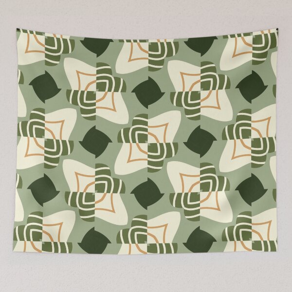 Artikelvorschau, Abstract Retro Vintage Design with Swirls, Stripes and Circles in Brown, Sage Green, Burnt Orange, and Ivory entworfen und verkauft von cozycaroline.