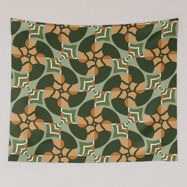 Artikelvorschau, Abstract Retro Vintage Design with Swirls, Stripes and Circles in Brown, Sage Green, Burnt Orange, and Ivory entworfen und verkauft von cozycaroline.
