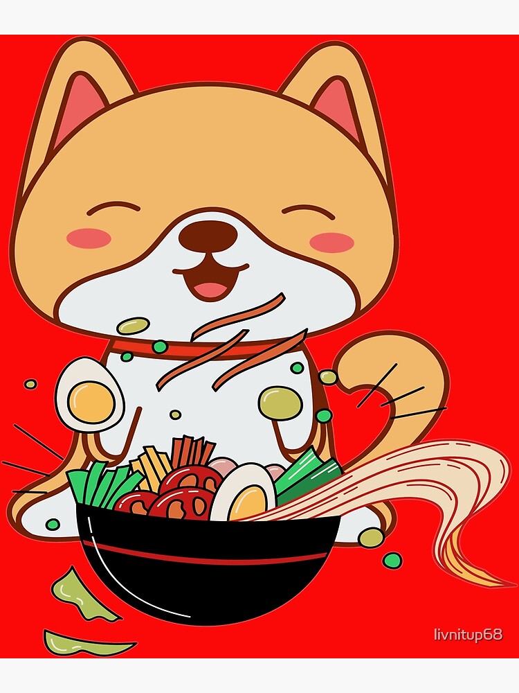 "Ramen Kawaii Dog Eating Japanese Noodles" Poster for Sale by ...