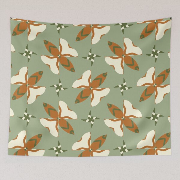 Artikelvorschau, Abstract Retro Vintage Design with Swirls, Stripes and Circles in Brown, Sage Green, Burnt Orange, and Ivory entworfen und verkauft von cozycaroline.