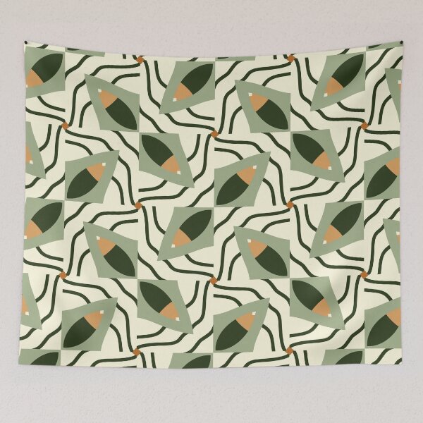 Artikelvorschau, Abstract Retro Vintage Design with Swirls, Stripes and Circles in Brown, Sage Green, Dark Green, Burnt Orange, and Ivory entworfen und verkauft von cozycaroline.