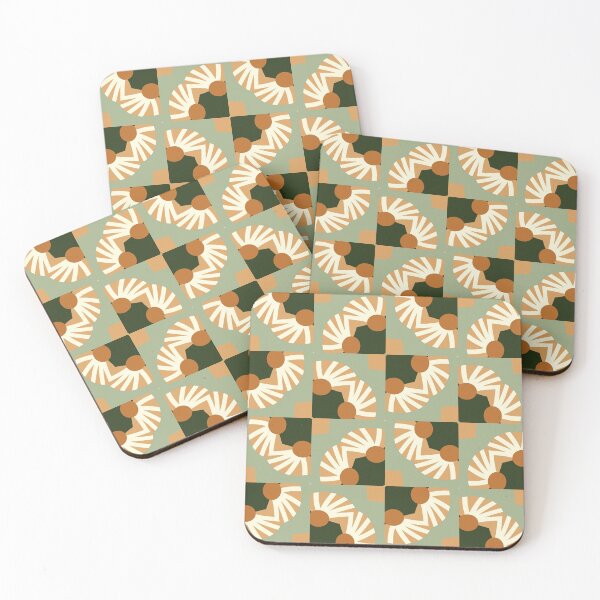 Aperçu de l'œuvre Abstract Retro Vintage Design with Swirls, Stripes and Circles in Brown, Sage Green, Dark Green, Burnt Orange, and Ivory créée et vendue par cozycaroline.