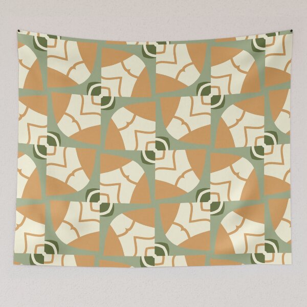 Artikelvorschau, Abstract Retro Vintage Design with Swirls, Stripes and Circles in Brown, Sage Green, Dark Green, Burnt Orange, and Ivory entworfen und verkauft von cozycaroline.