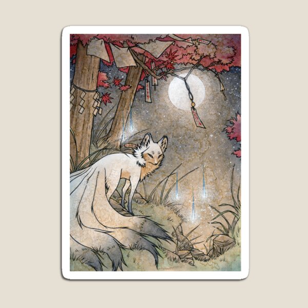 Fox & Wisps - TeaKitsune Fox Yokai Magnet