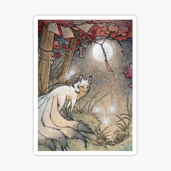 Fox & Wisps - TeaKitsune Fox Yokai Sticker