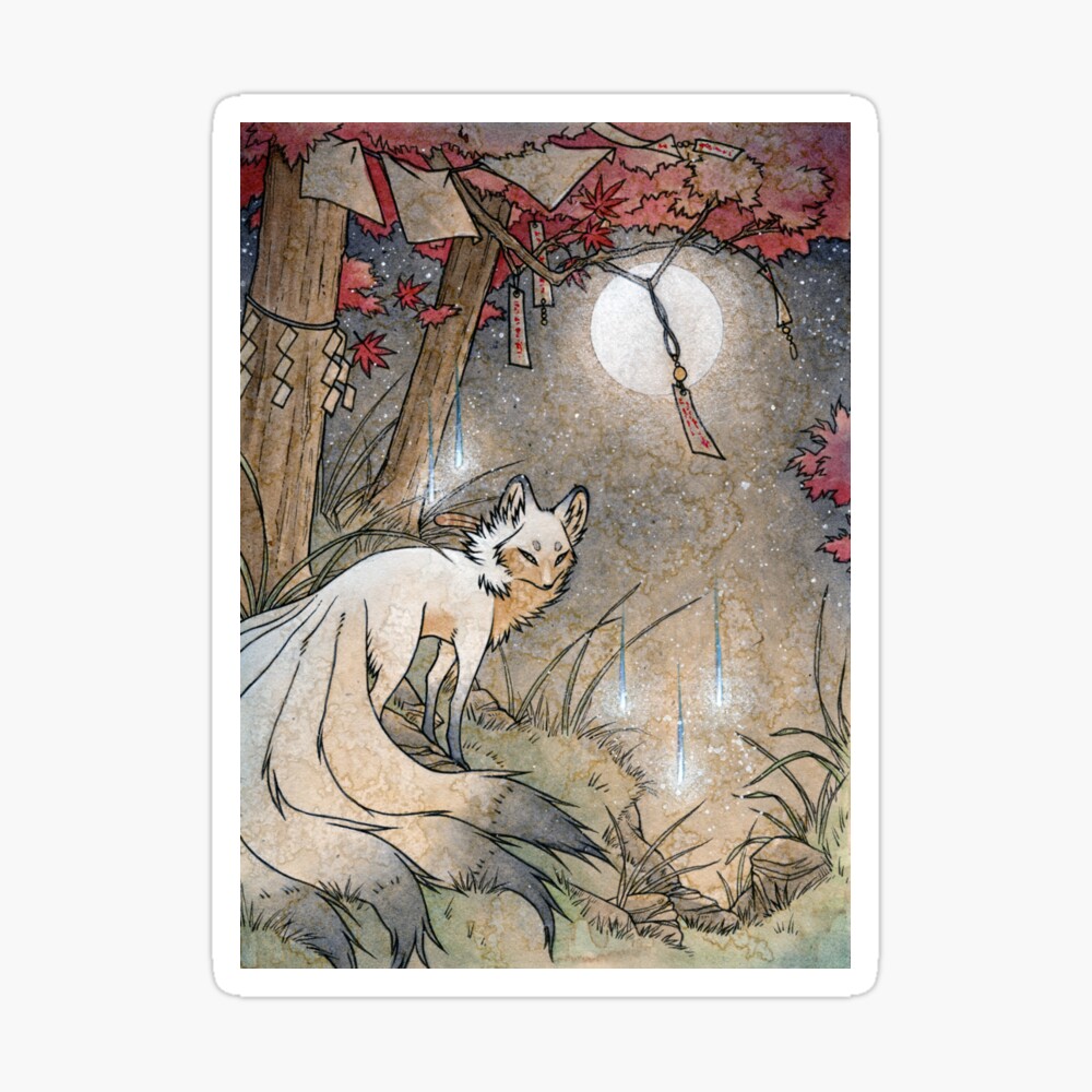 Fox and Wisps Under the Moon and Maple Leaves iPhone Case