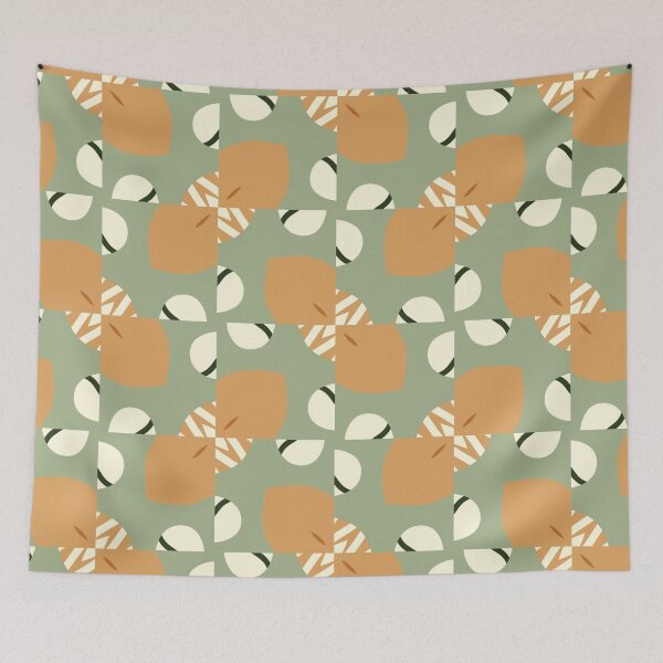 Artikelvorschau, Abstract Retro Vintage Design with Swirls, Stripes and Circles in Brown, Sage Green, Dark Green, Burnt Orange, and Ivory entworfen und verkauft von cozycaroline.
