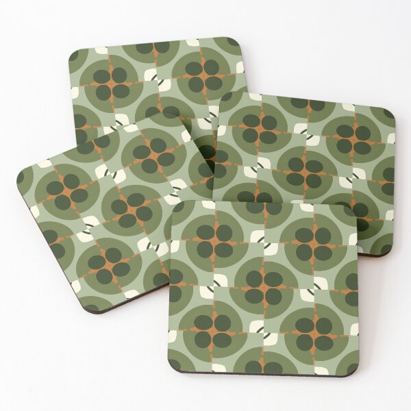 Aperçu de l'œuvre Abstract Retro Vintage Design with Swirls, Stripes and Circles in Brown, Sage Green, Dark Green, Burnt Orange, and Ivory créée et vendue par cozycaroline.