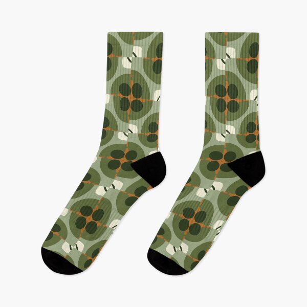 Item preview, Abstract Retro Vintage Design with Swirls, Stripes and Circles in Brown, Sage Green, Dark Green, Burnt Orange, and Ivory designed and sold by cozycaroline.
