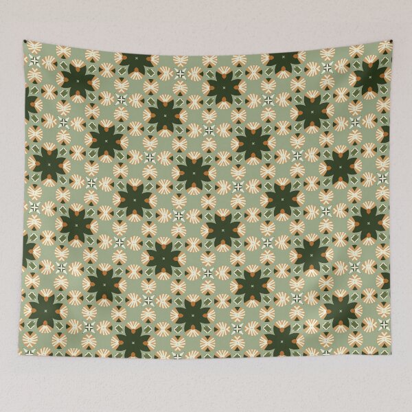 Artikelvorschau, Abstract Retro Vintage Design with Swirls, Stripes and Circles in Brown, Sage Green, Dark Green, Burnt Orange, and Ivory entworfen und verkauft von cozycaroline.