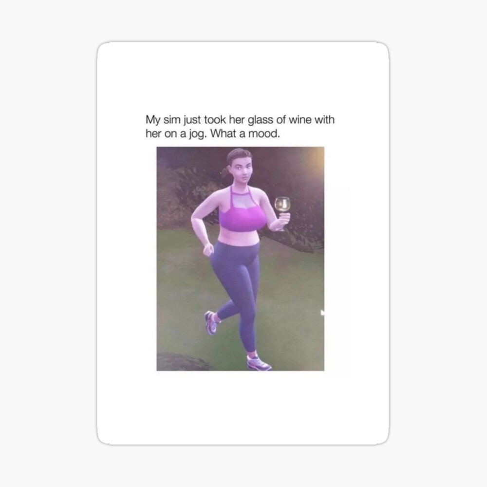 Funny Sims 4 meme jogging with wine glass" Greeting Card Sale by Hellomydesign | Redbubble