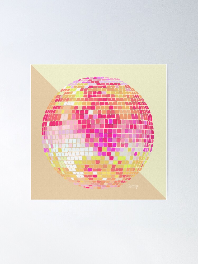 Disco Ball Wall Art, Pink Orange Disco Ball Poster, Pink Wall