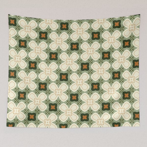 Artikelvorschau, Abstract Retro Vintage Design with Swirls, Stripes and Circles in Brown, Sage Green, Dark Green, Burnt Orange, and Ivory entworfen und verkauft von cozycaroline.