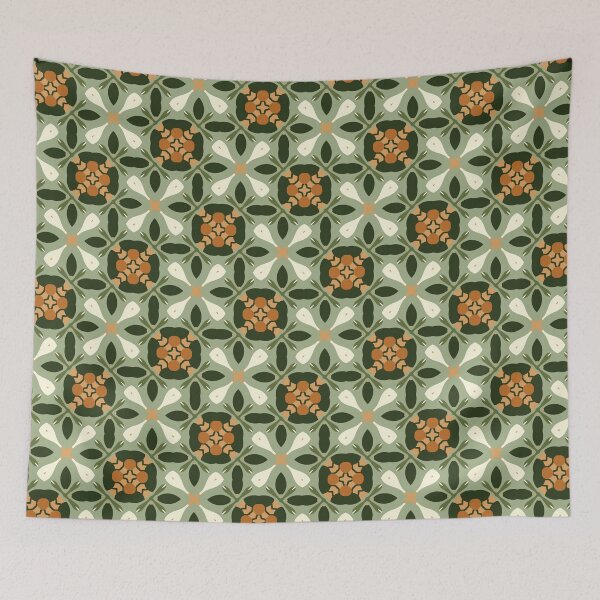 Artikelvorschau, Abstract Retro Vintage Design with Swirls, Stripes and Circles in Brown, Sage Green, Dark Green, Burnt Orange, and Ivory entworfen und verkauft von cozycaroline.