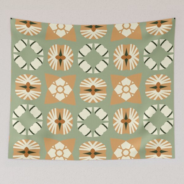 Artikelvorschau, Abstract Retro Vintage Design with Swirls, Stripes and Circles in Brown, Sage Green, Dark Green, Burnt Orange, and Ivory entworfen und verkauft von cozycaroline.
