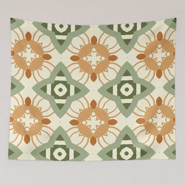 Artikelvorschau, Abstract Retro Vintage Design with Swirls, Stripes and Circles in Brown, Sage Green, Dark Green, Burnt Orange, and Ivory entworfen und verkauft von cozycaroline.