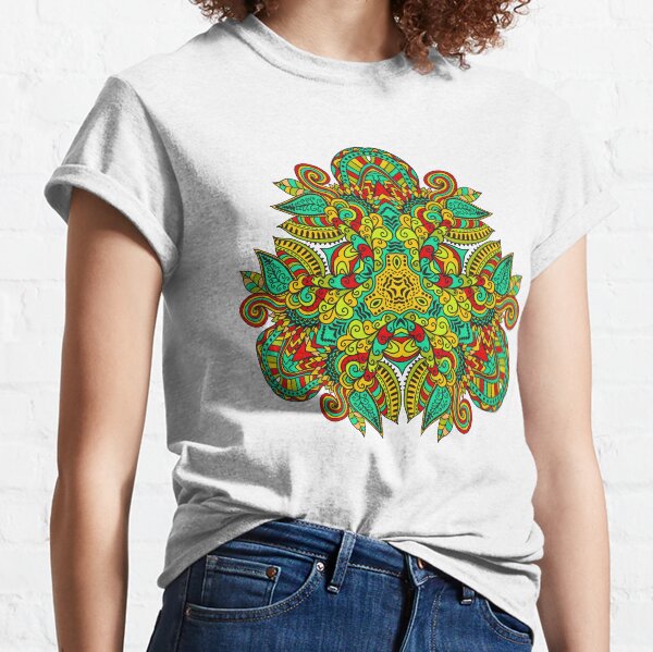 Mandala in triangle, autumn leaves Classic T-Shirt