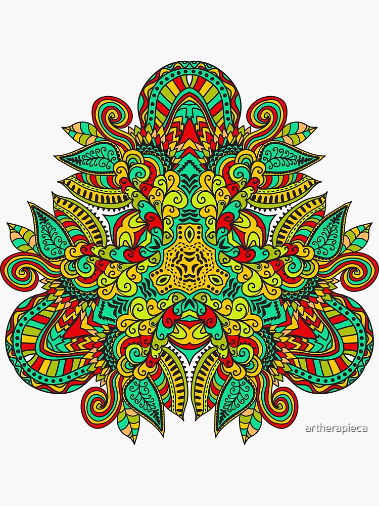 Thumbnail 3 of 3, Sticker, Mandala in triangle, autumn leaves designed and sold by artherapieca.
