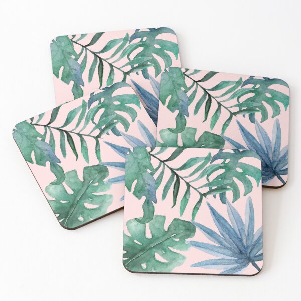 Item preview, Tropical Summer Leaves in Blues, Teals and Pink designed and sold by JulieSouster.