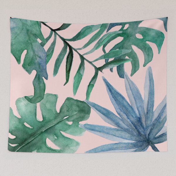 Item preview, Tropical Summer Leaves in Blues, Teals and Pink designed and sold by JulieSouster.