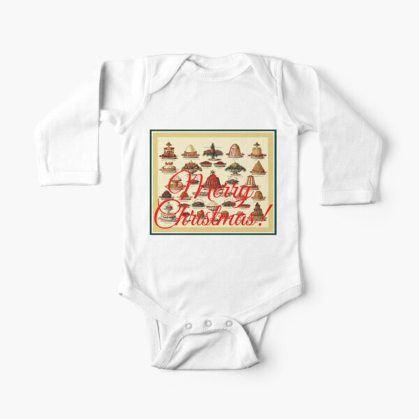 Christmas, Yule, Victorian, pudding, dessert, greetings, gift card, foodie Long Sleeve Baby One-Piece