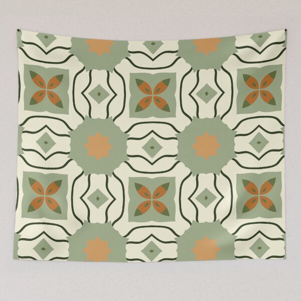 Artikelvorschau, Abstract Retro Vintage Design with Swirls, Stripes and Circles in Brown, Sage Green, Dark Green, Burnt Orange, and Ivory entworfen und verkauft von cozycaroline.