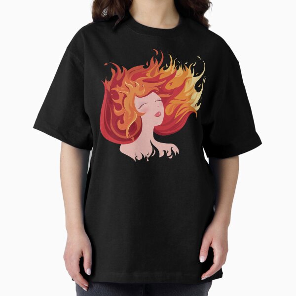 Elemental Hair Girl Fire | Bright Detailed Hairdresser Art Oversized T-Shirt