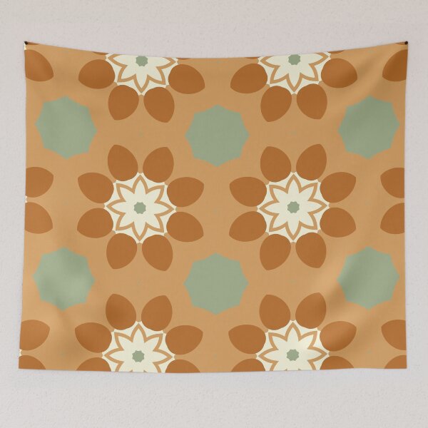 Item preview, Abstract Retro Vintage Design with Swirls, Stripes and Circles in Brown, Sage Green, Dark Green, Burnt Orange, and Ivory designed and sold by cozycaroline.