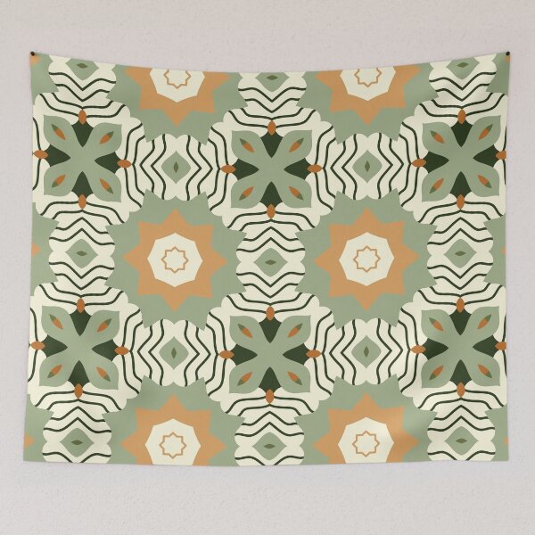 Artikelvorschau, Abstract Retro Vintage Design with Swirls, Stripes and Circles in Brown, Sage Green, Dark Green, Burnt Orange, and Ivory entworfen und verkauft von cozycaroline.