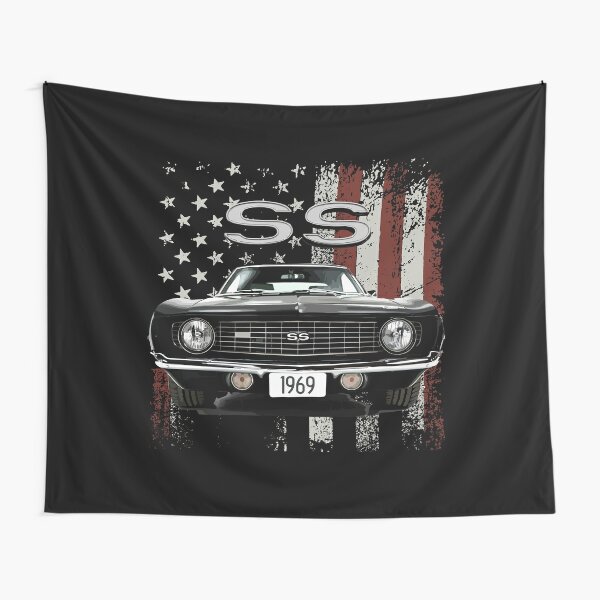 1969 Chevy Camaro SS Super Sport American Flag Tapestry