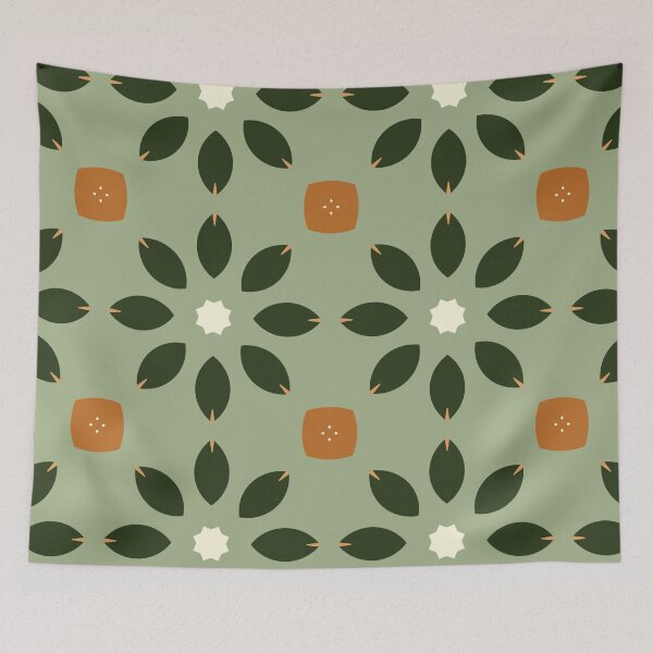 Item preview, Abstract Retro Vintage Design with Swirls, Stripes and Circles in Brown, Sage Green, Dark Green, Burnt Orange, and Ivory designed and sold by cozycaroline.