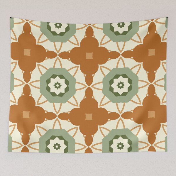 Artikelvorschau, Abstract Retro Vintage Design with Swirls, Stripes and Circles in Brown, Sage Green, Dark Green, Burnt Orange, and Ivory entworfen und verkauft von cozycaroline.