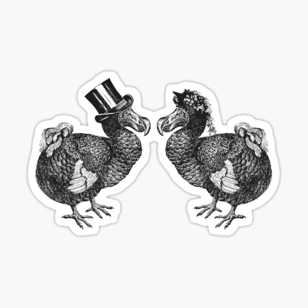 Aperçu de l'œuvre Monsieur et Madame Dodo | Couple Dodo | Dodos Vintage | Noir et blanc | créée et vendue par EclecticAtHeART.