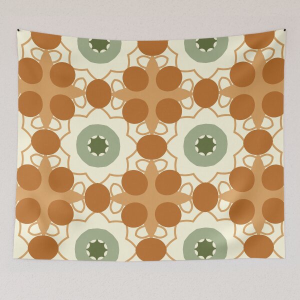 Item preview, Abstract Retro Vintage Design with Swirls, Stripes and Circles in Brown, Sage Green, Dark Green, Burnt Orange, and Ivory designed and sold by cozycaroline.