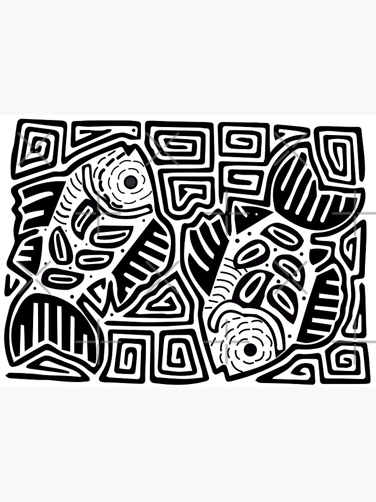 mola-from-panama-with-black-and-white-fish-designs-art-board-print-by-melquidedec-redbubble