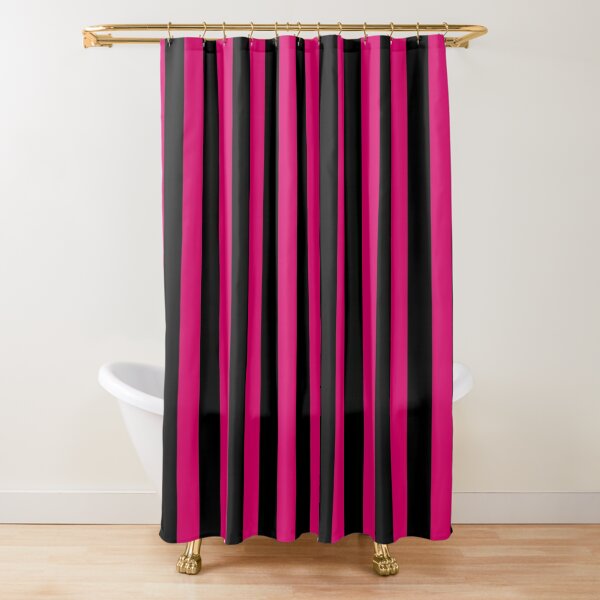 WHIMSICAL CHIC RED HOT PINK STRIPES WHITE SHOWER CURTAIN