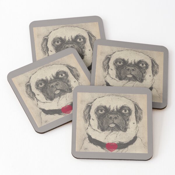 Item preview, Pug Vintage artwork of a dog with cartoon heart collar designed and sold by utopianpioneer.