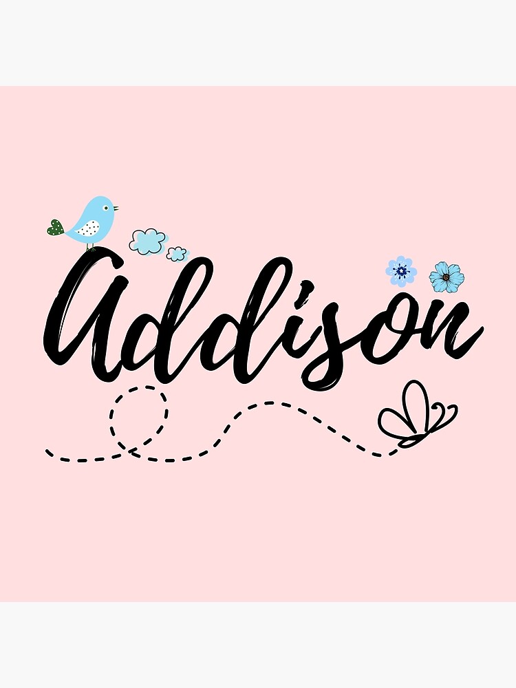 "Addison Name Baby Child Girl Pretty Flowers Name Design Pink Blue